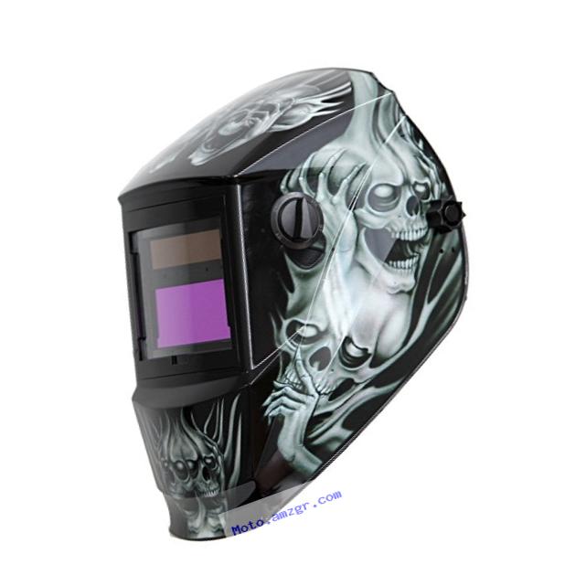 Antra AH6-260-6218 Solar Power Auto Darkening Welding Helmet with AntFi X60-2 Wide Shade Range 4/5-9/9-13 with Grinding Feature Extra lens covers Good for Arc Tig Mig Plasma CSA/ANSI
